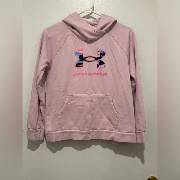 Under Armour Other - Under Armour Girl's Rival‎ Fleece Big Logo Hoodie Pink Youth XL